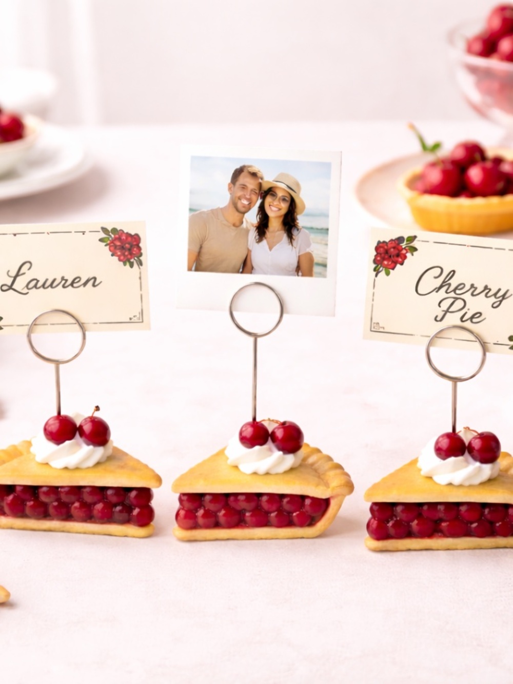 Cherry Pie Place Card Holders Set of 2 – Handmade Ceramic Table Decor Holiday